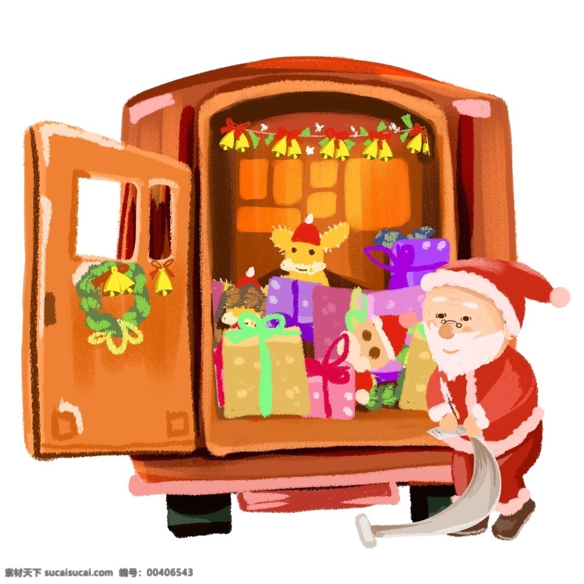 圣誕老人 圣誕 禮物 圣誕節(jié) 圣誕夜 圣誕禮物 鈴鐺 圣誕汽車 圣誕節(jié)插畫 卡通圣誕老人