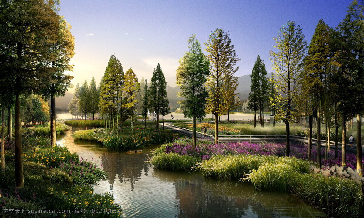 沿河驳岸 河道 驳岸 景观 效果图 湿地 景观设计 环境设计