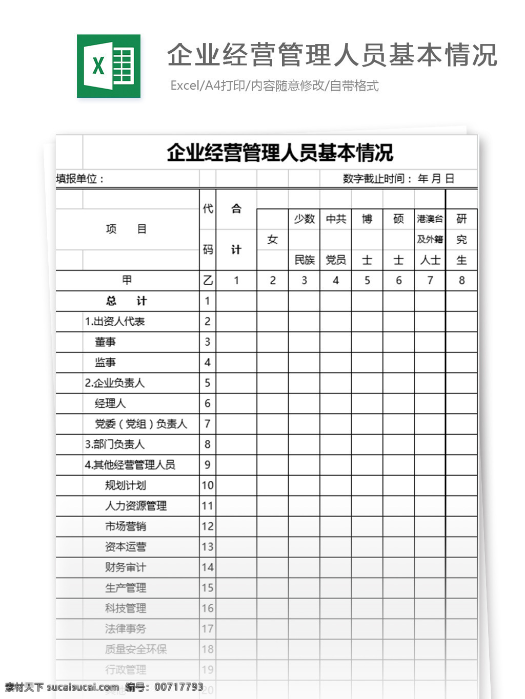 企业 经营管理 人员 基本情况 excel 表格 表格模板 图表 表格设计 档案 管理 员工 经营 范文 人力资源 信息 企业管理 资料 人事报表 行政人事