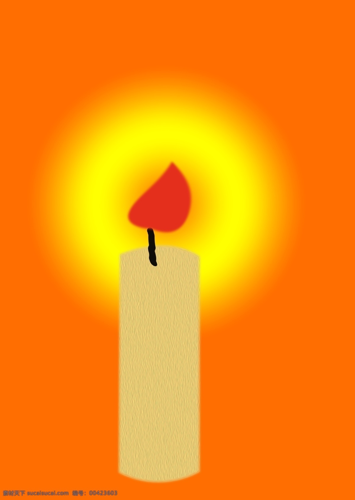烛光 蜡烛 火焰 黄色光晕 橙黄色背景