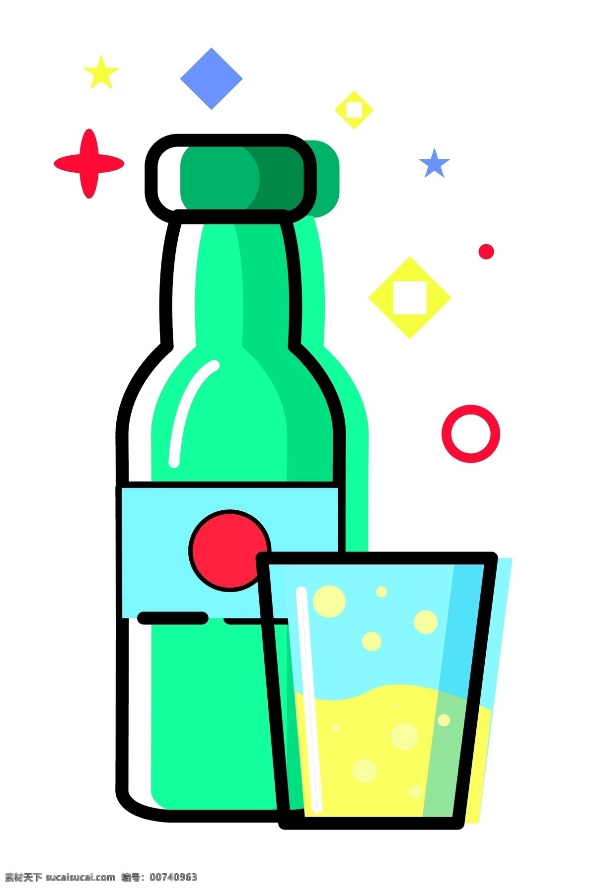 绿色 杯 装 啤酒 图案 喝酒 瓶装