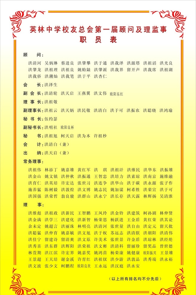 芳名录 职员表 矢量
