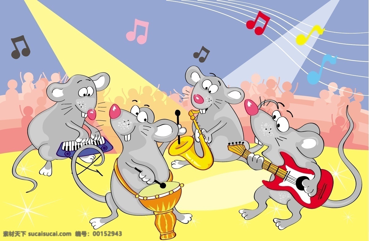 老鼠 乐队 插画 风景 背景 矢量 合作 演唱会 卡通 手绘