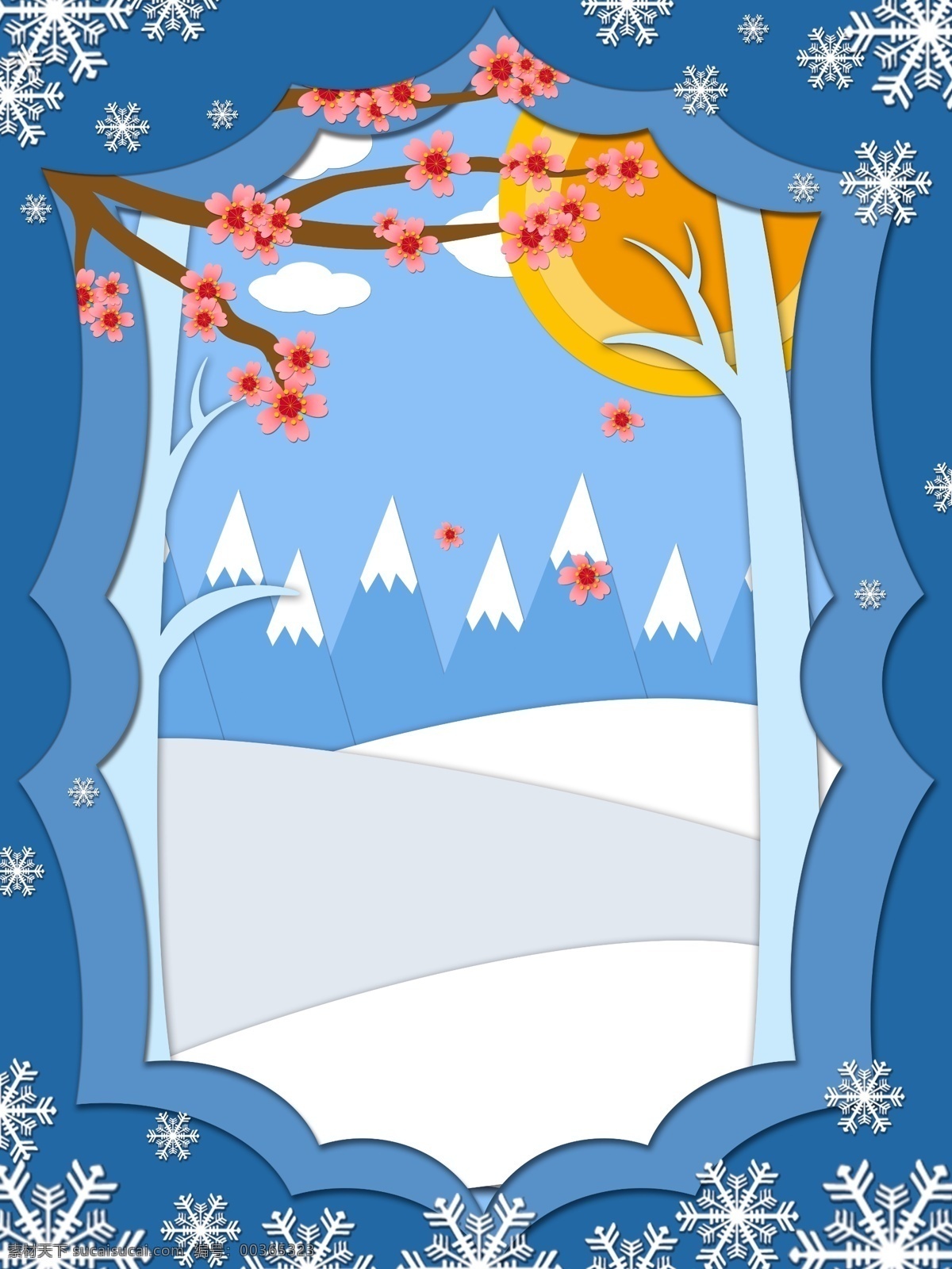 剪紙 風 冬季 雪地 花枝 樹林 雪花 背景 剪紙背景 廣告背景 背景設計 psd背景 促銷背景 背景展板圖 背景圖