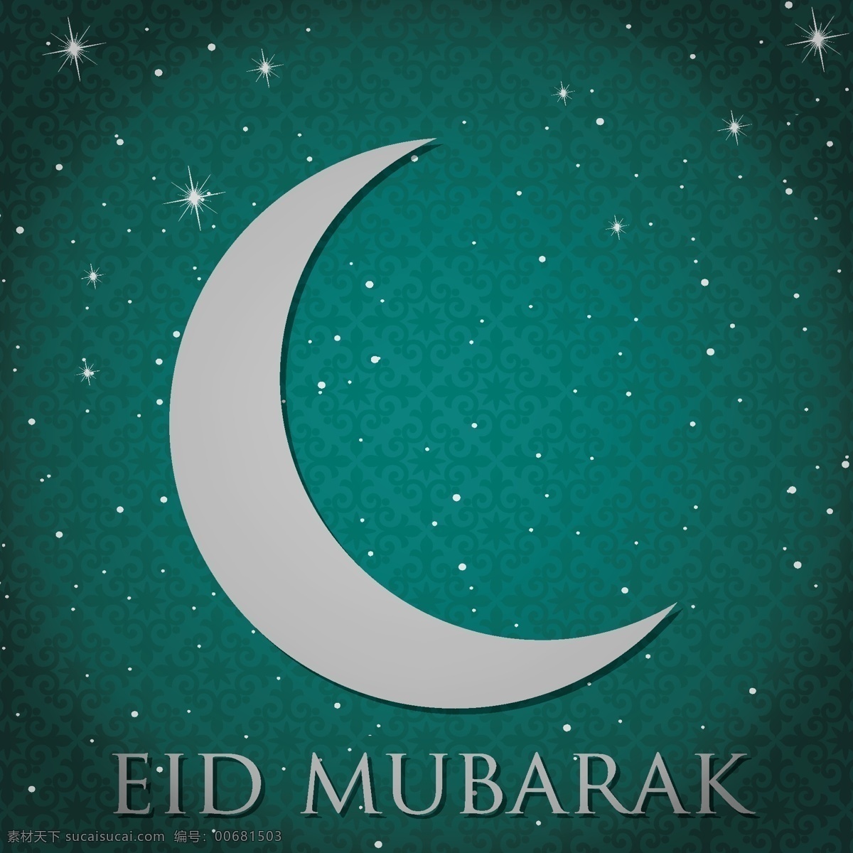 銀色 新月 開齋節(jié) eid 穆巴拉克 祝福 矢量 格式 的卡 青色 天藍色