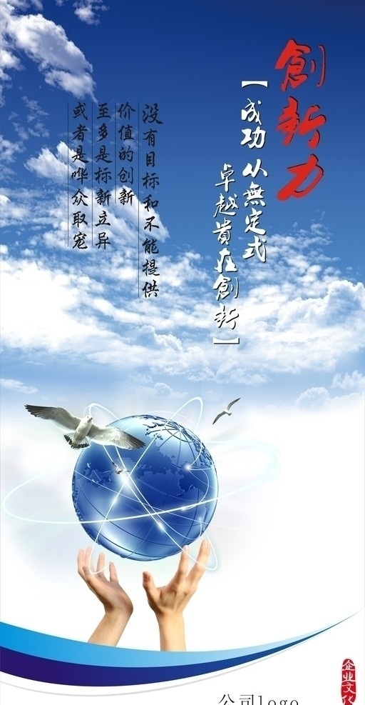 企業(yè) 文化 創(chuàng)新力 企業(yè)文化 放飛夢(mèng)想 地球 托手 掛畫(huà) 矢量