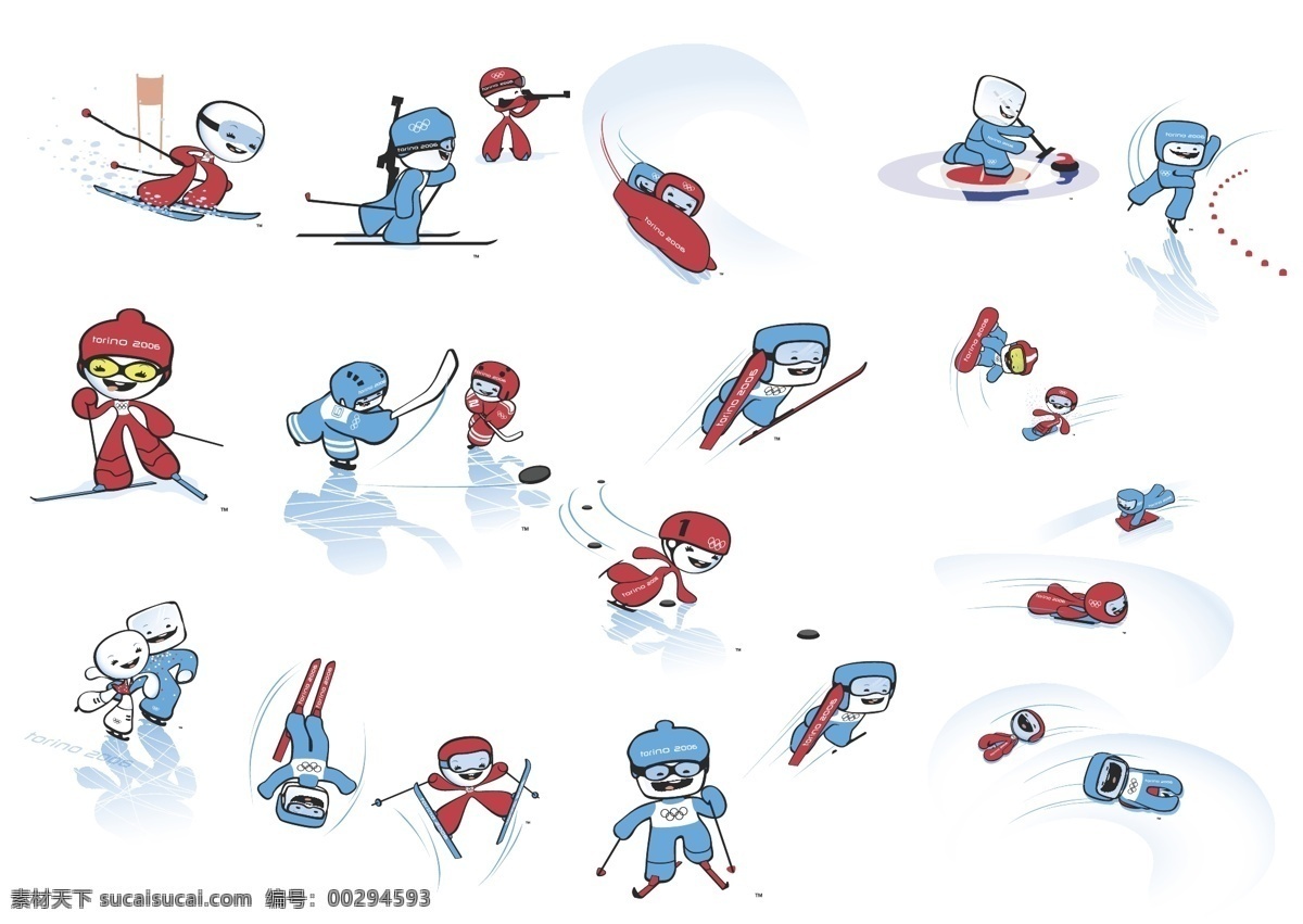 2006 年 都灵 冬奥会 吉祥物 运动 造型 都灵冬奥会 奥运会 冬季 运动造型 公共标识标志 标识标志图标 矢量
