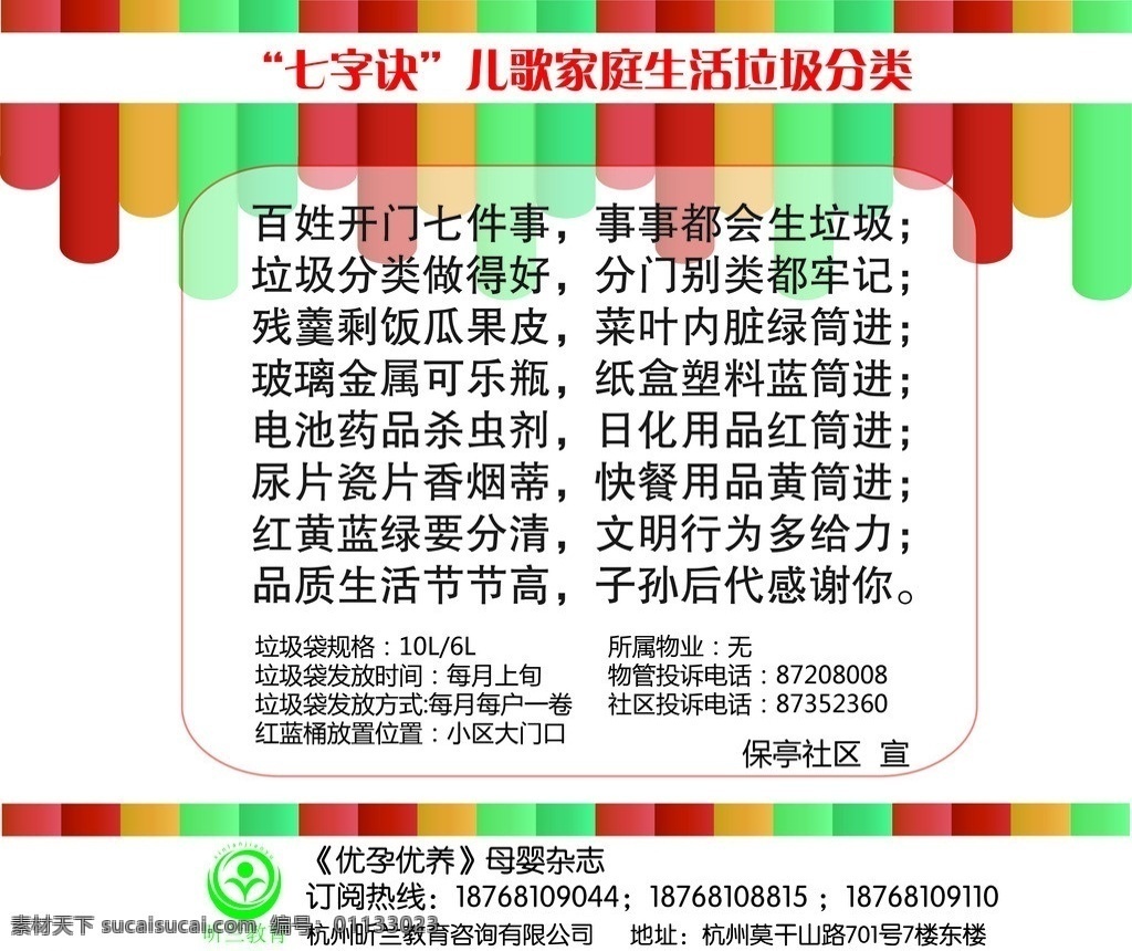 家庭生活 垃圾 分類 兒歌 生活垃圾 瓜果紙屑 電池 廚余 展板模板 矢量