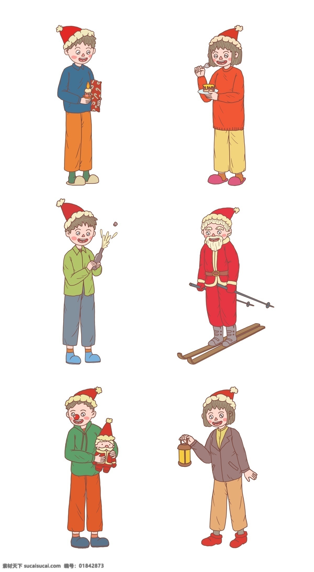 圣诞节 卡通 手绘 人物 系列 圣诞夜 女孩 礼物 圣诞礼物 圣诞帽子 圣诞快乐 圣诞老人 圣诞树 糖果 彩带