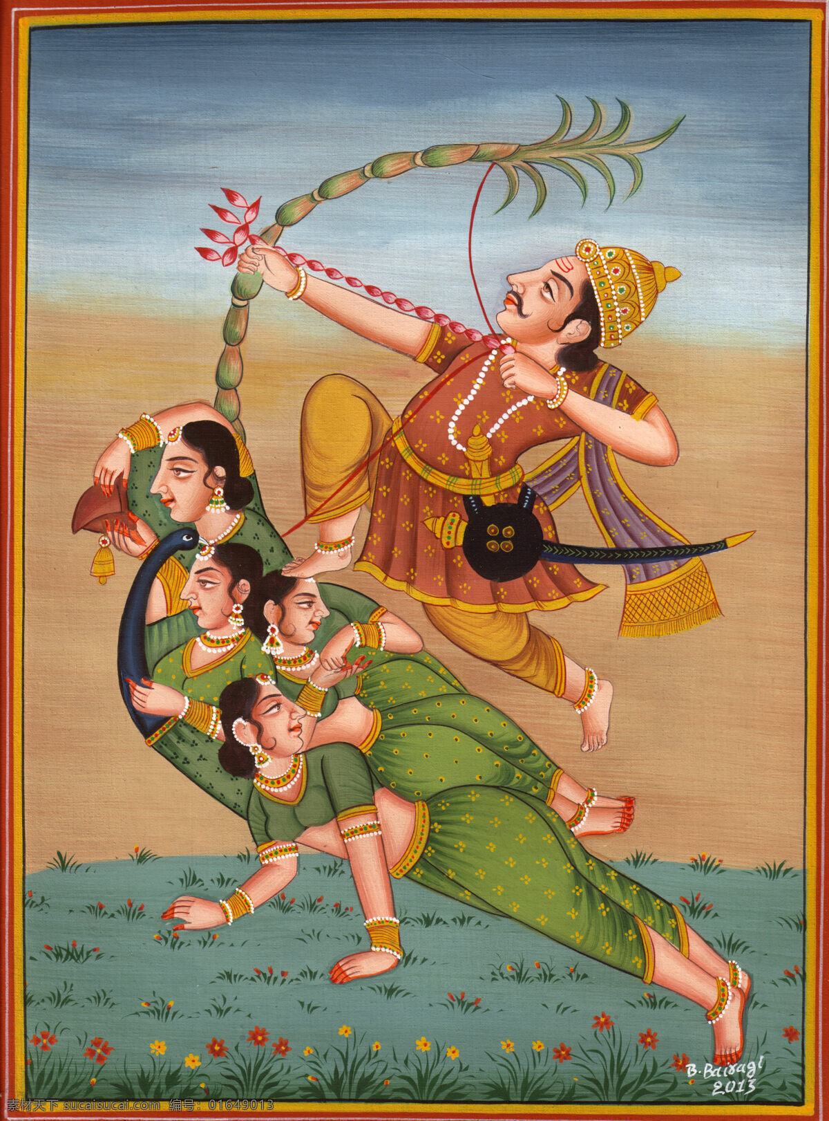印度人物 射箭 人物 手绘 宗教艺术 文化艺术 传统文化