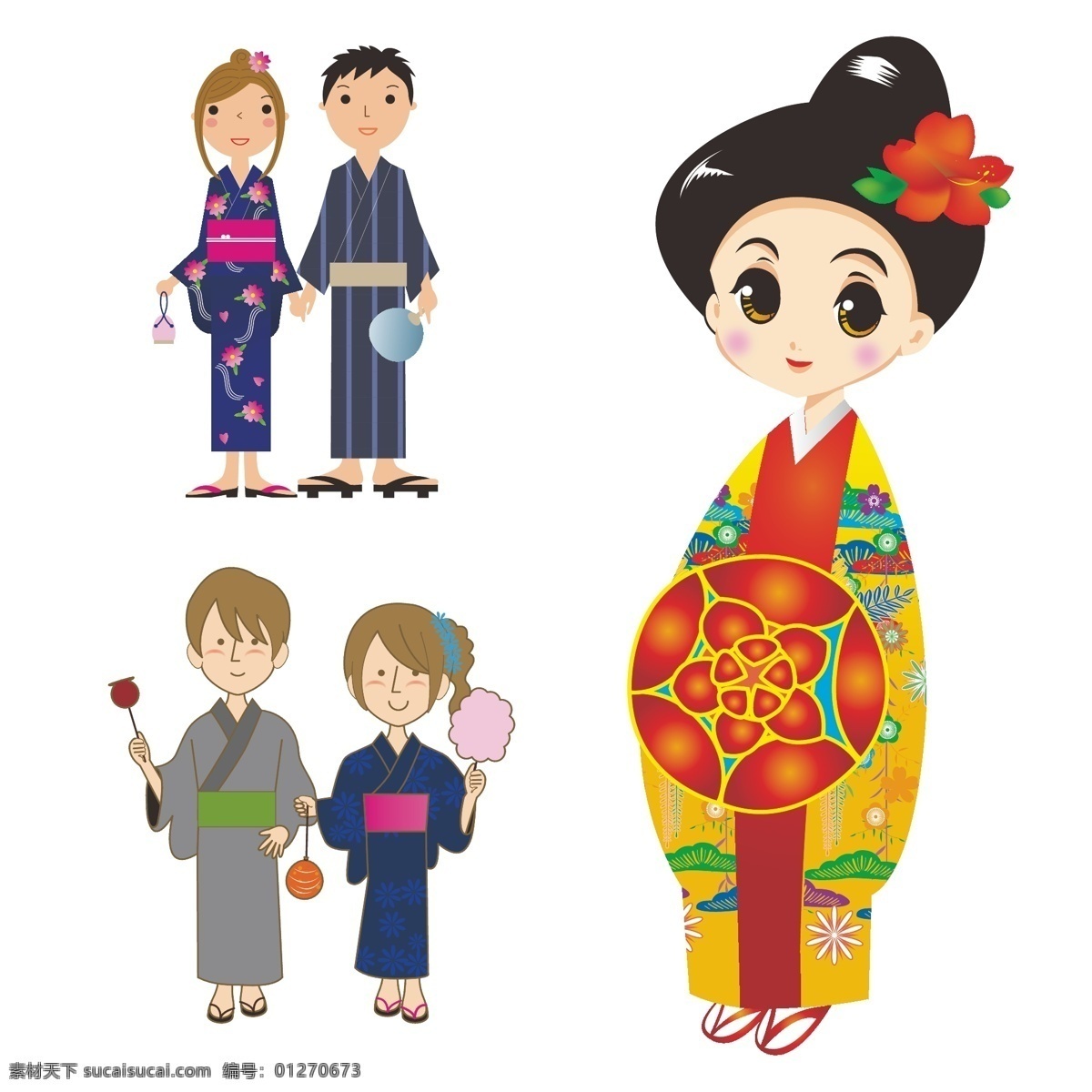 和服卡通图片 和服 卡通 女生 日本传统服饰 男生 夏装 动漫卡通插图 动漫动画