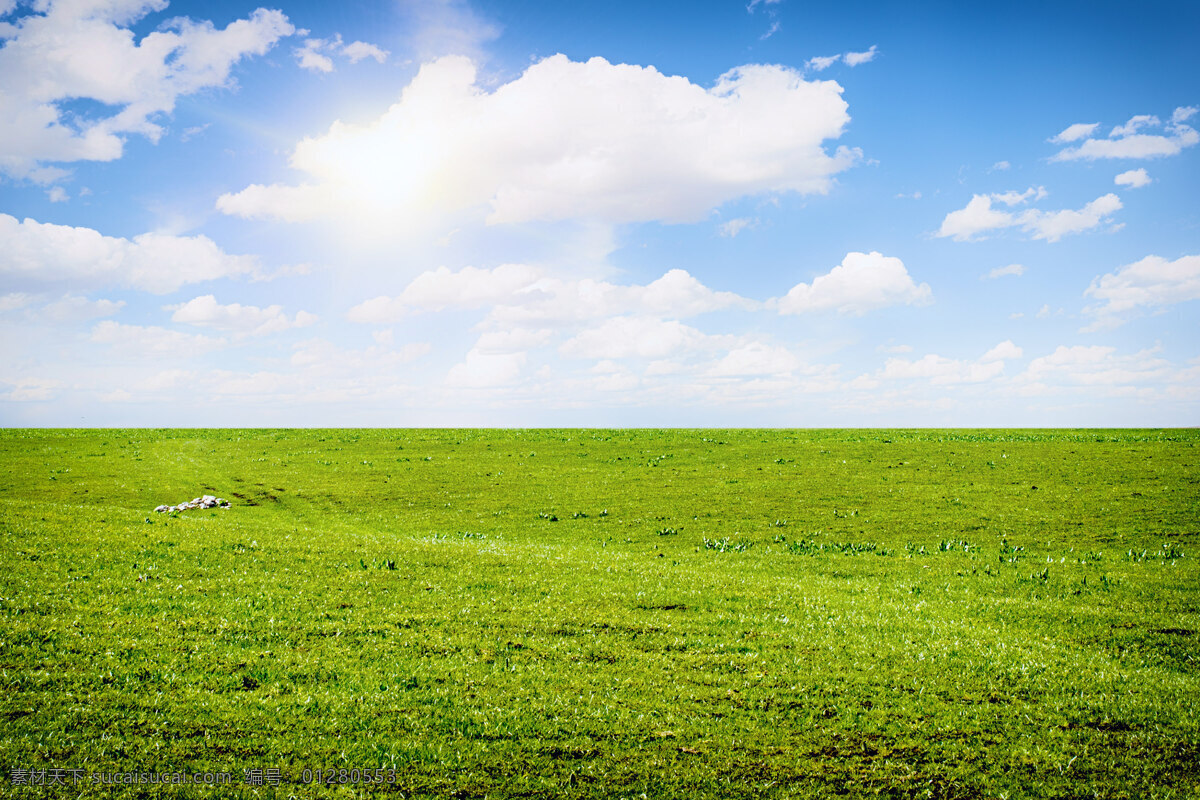 草原景色图片 草原图片 草原 草地 绿色 健康 植物 草 自然 天空 白云 蓝天 晴朗 阳光 景色 美丽 风光 画面