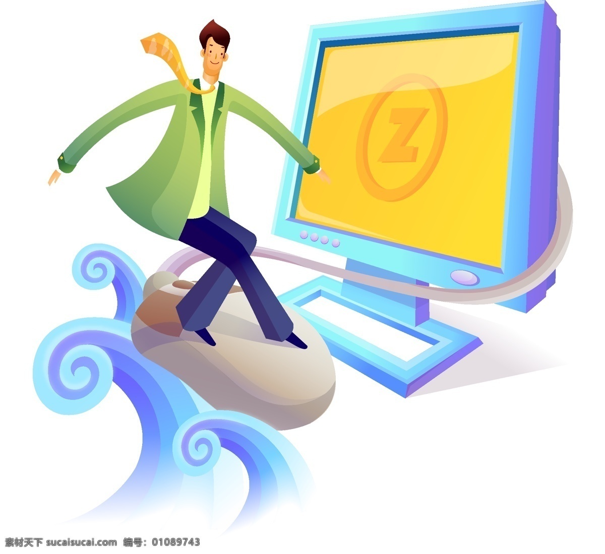 互聯(lián)網(wǎng) 網(wǎng)游 商務(wù) 人士 商務(wù)圖片 商務(wù)人士 卡通男士 互聯(lián)網(wǎng)網(wǎng)游 鼠標(biāo) 電腦 海浪