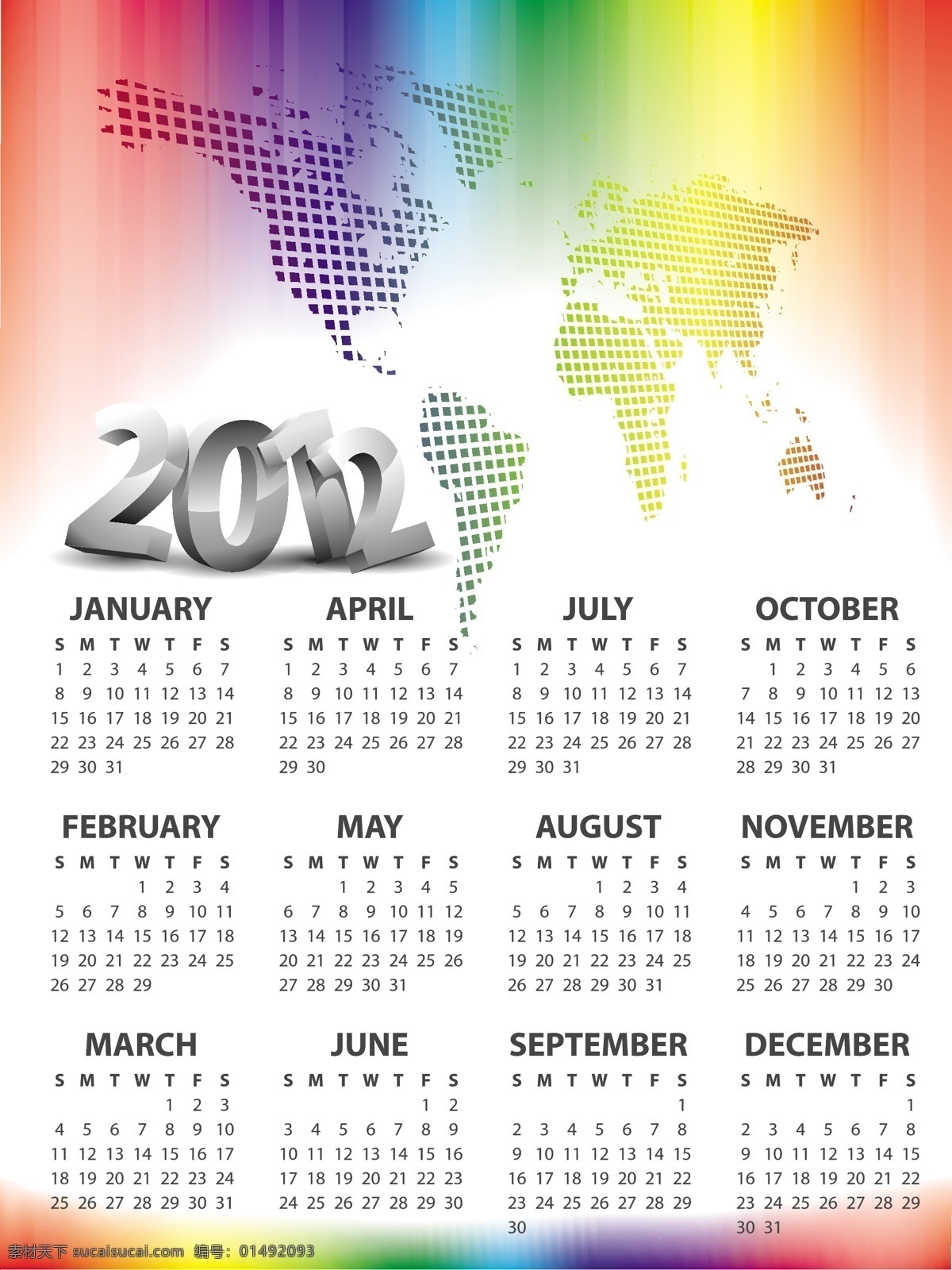 2012 年 新年 日歷 掛歷 掛歷模板 年歷模板 臺歷 月歷 新年素材 龍年 時(shí)尚花紋 炫彩 底紋 地圖 日歷臺歷 矢量素材 白色