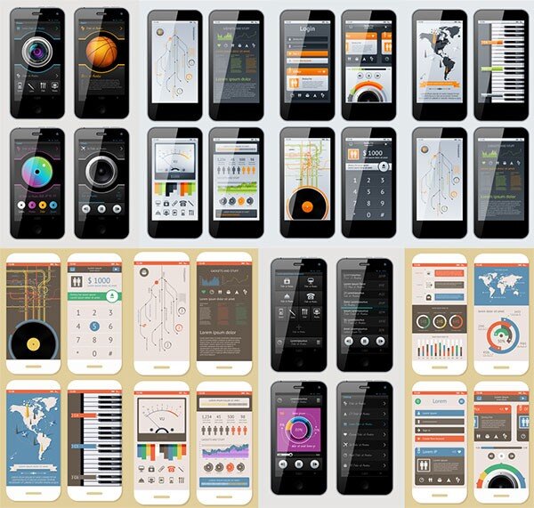 手机 界面 应用 矢量 程序 app 界面设计 移动程序设计 其他模板 矢量素材 黑色