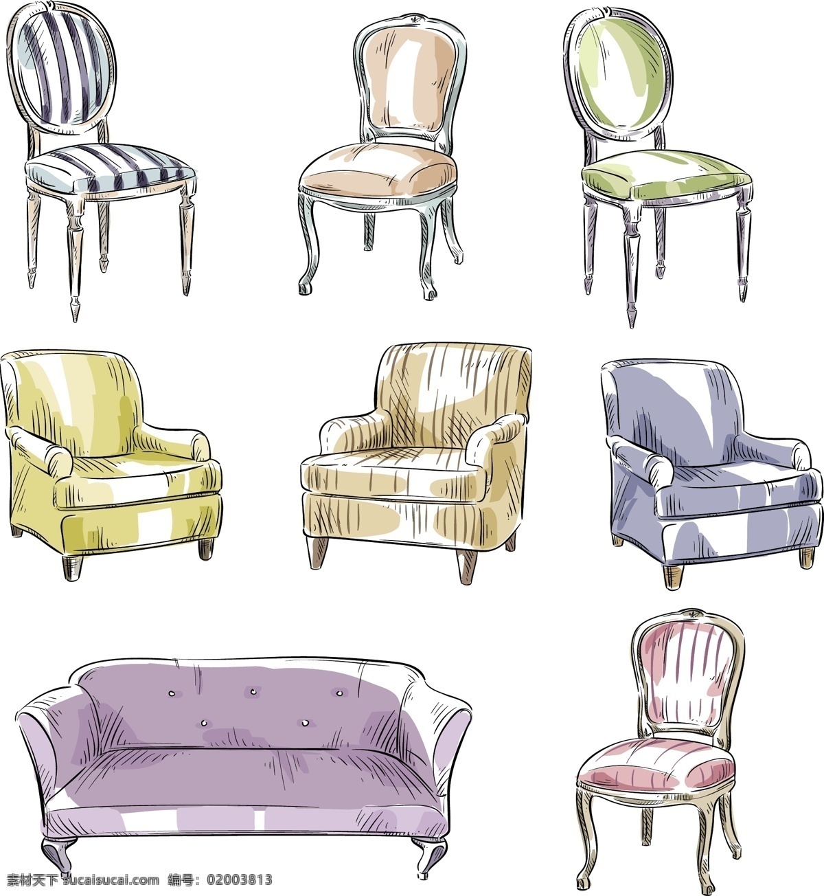 水彩 绘 各种 椅子 静物 手绘 水彩绘 沙发 家具 家居