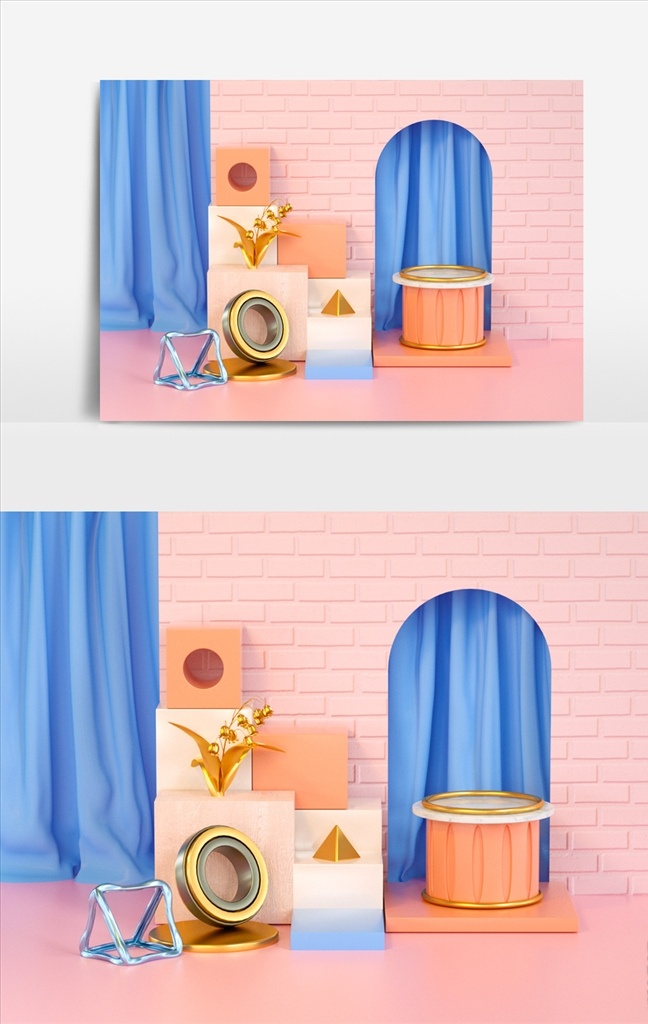 c4d 藍(lán) 粉色 幾何 模型 場景 電商 藍(lán)粉色 室內(nèi) 3d設(shè)計(jì) 3d作品