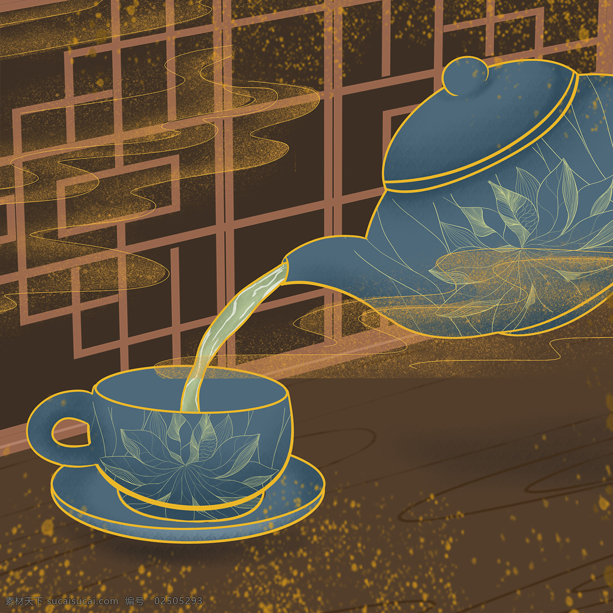 茶叶 意境 赏茶插画 系列插画 倒茶 中国风 包装设计