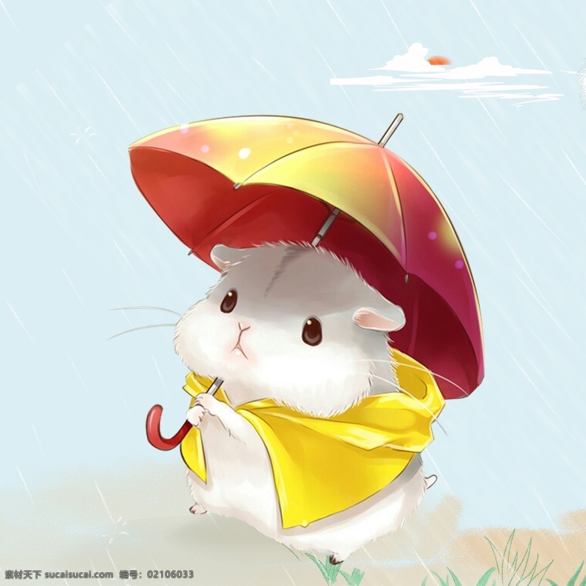 可爱小仓鼠 可爱 卡通 小仓鼠 雨天 手绘 动物 动漫动画 动漫人物