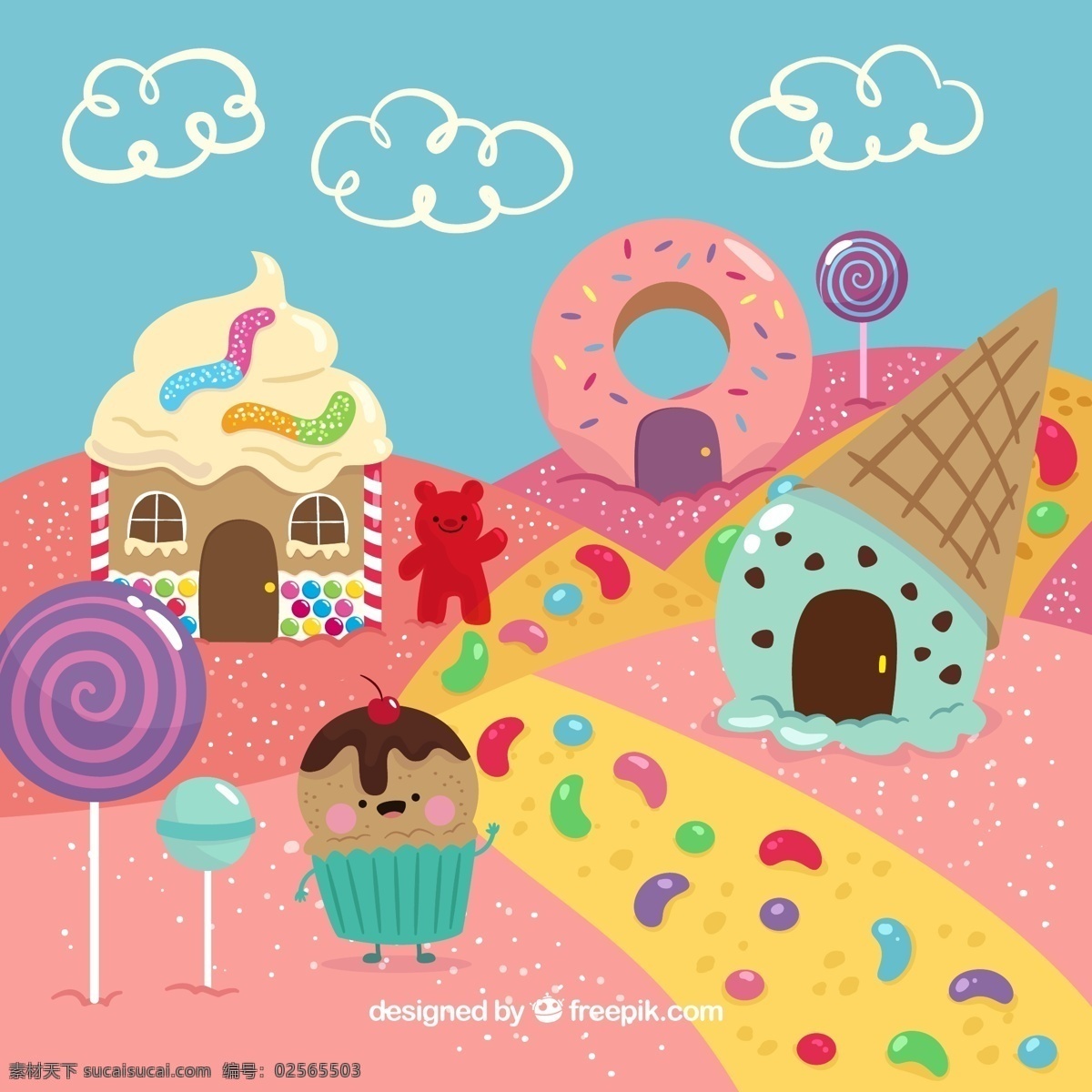 可爱 卡通 糖果 世界 云朵 小熊糖 冰淇淋 甜甜圈 棒棒糖 生活用品 生活百科 餐饮美食