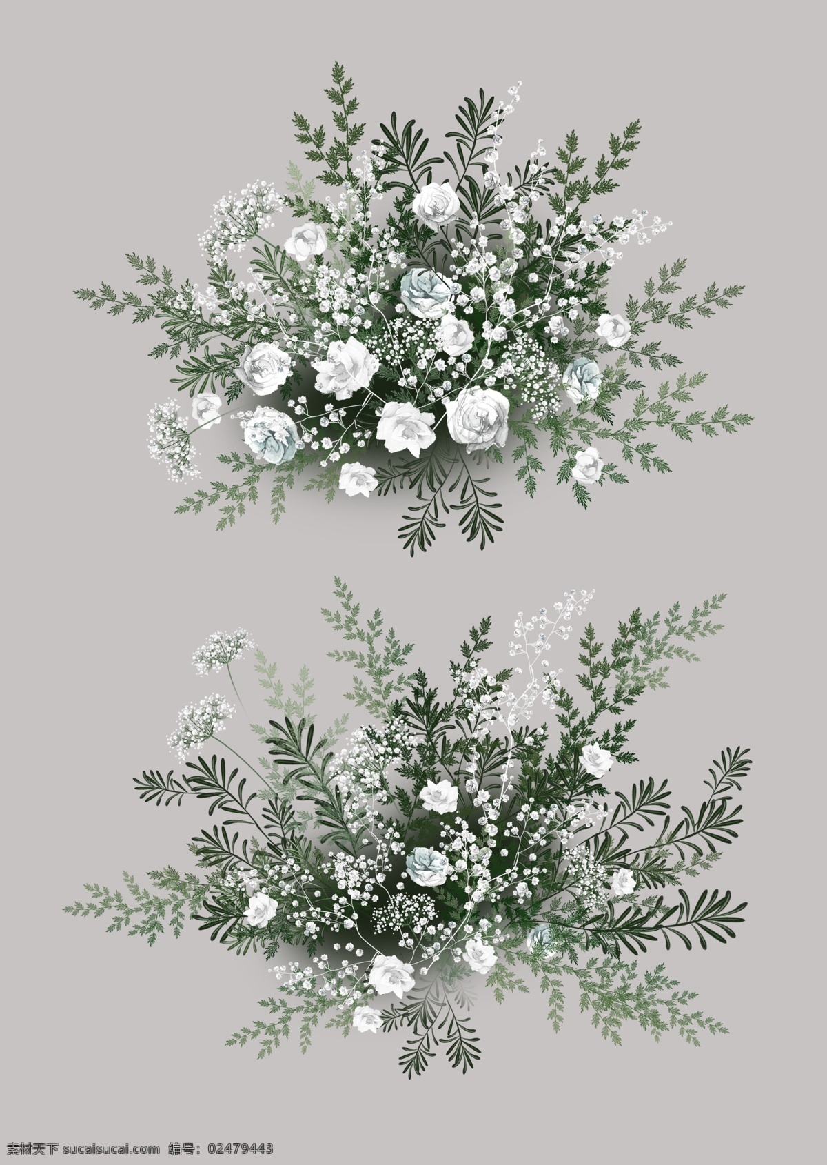 婚礼 婚庆 花艺 手绘花 蕾丝 花瓶 白绿 分层