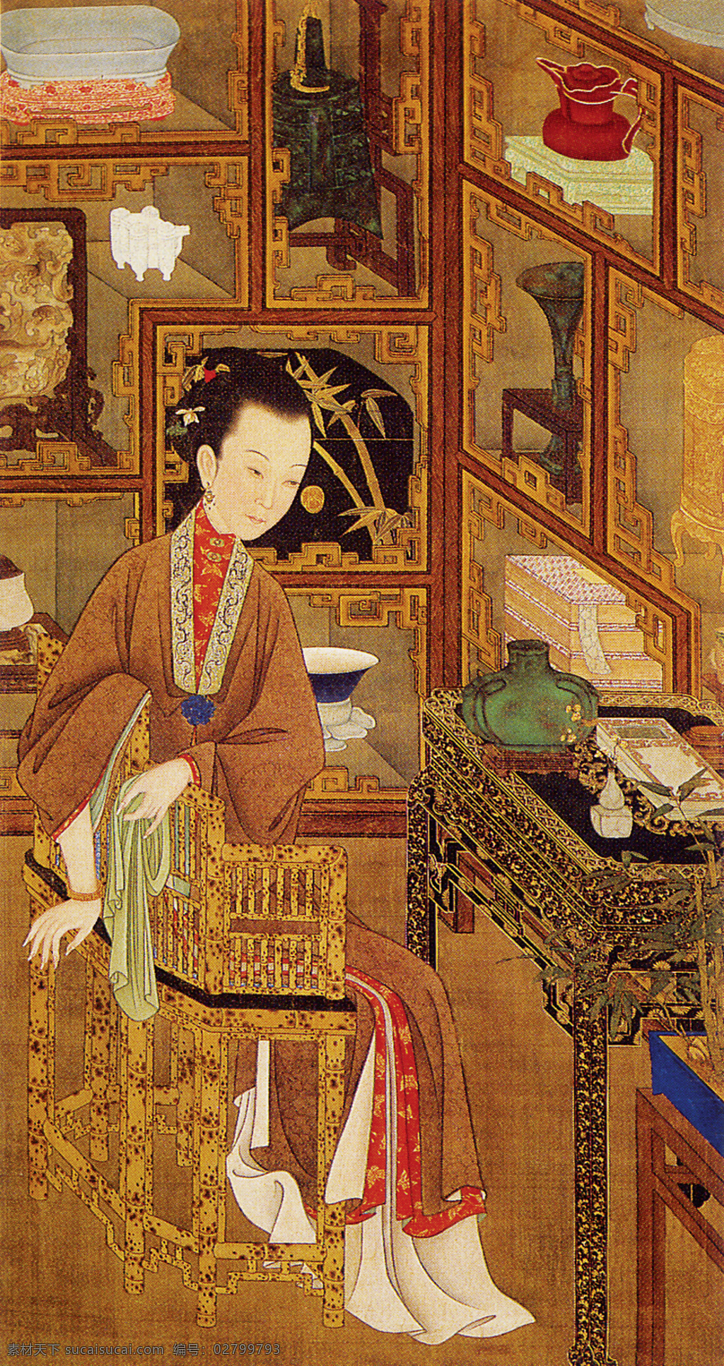 古代 傳統(tǒng) 女性人物 仕女圖 中國畫 設(shè)計(jì)素材 人物名畫 古典藏畫 書畫美術(shù) 棕色