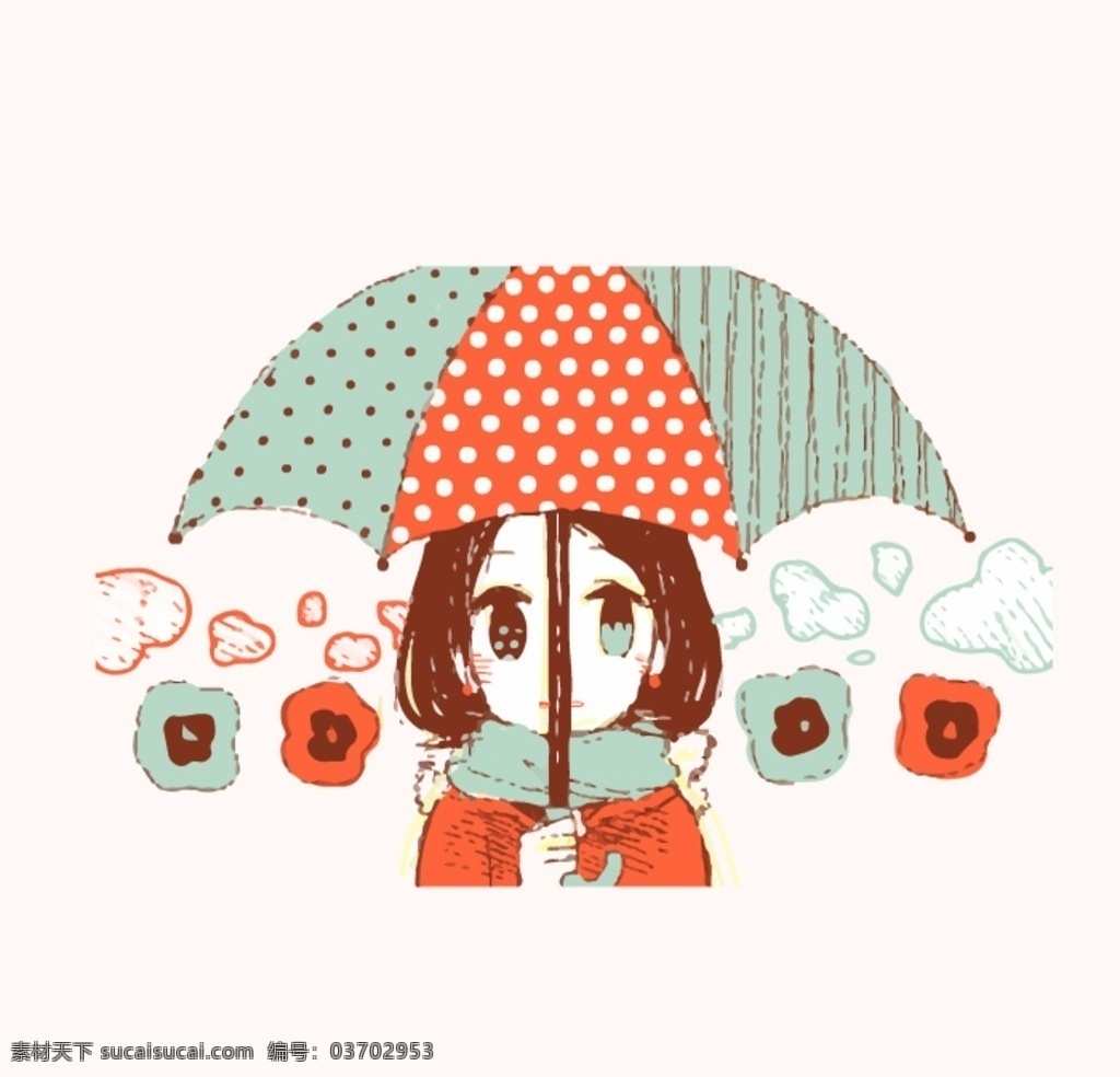 卡通動漫 卡通美女 撐傘美女 圓點 卡通 漫畫 卡通設(shè)計