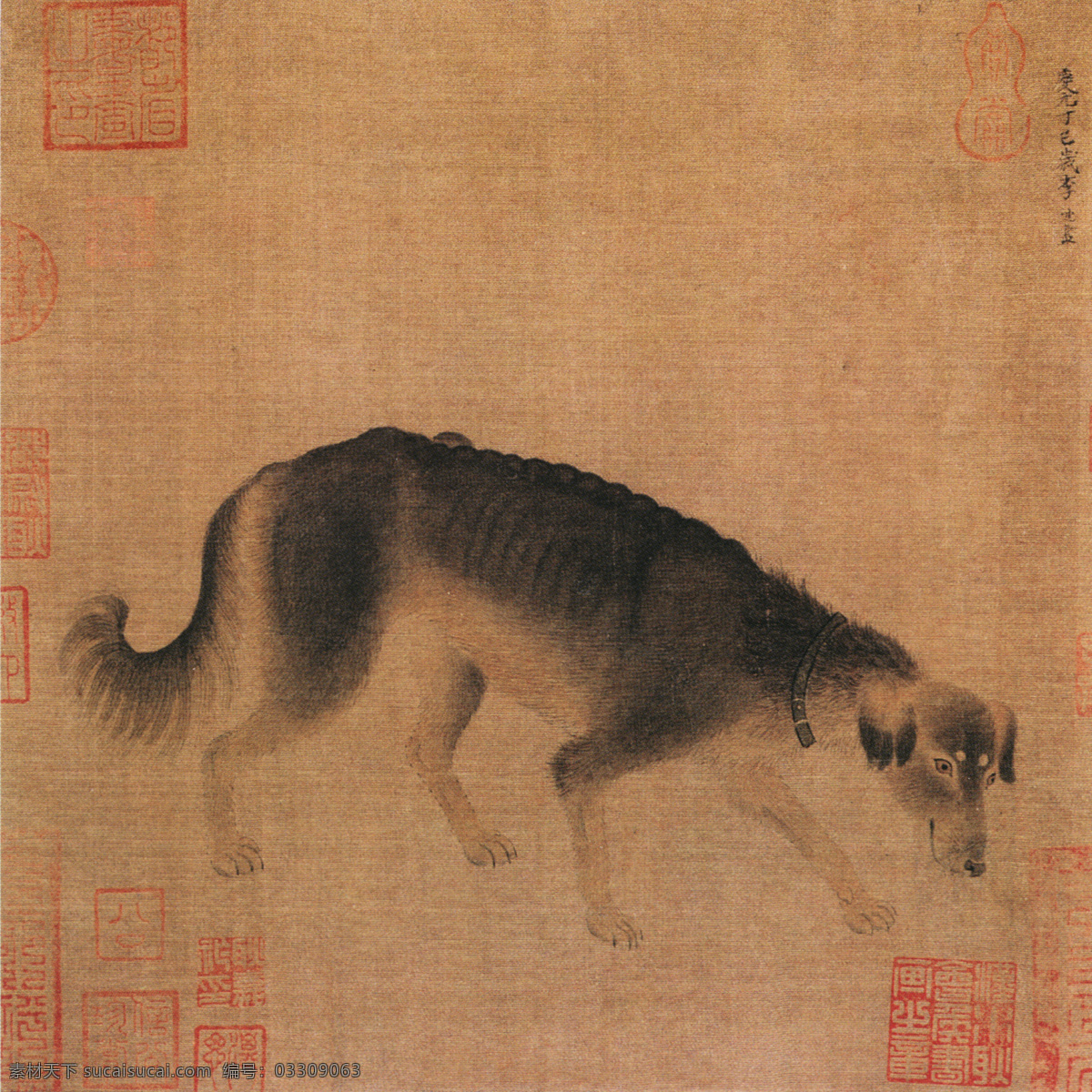 猎犬图 花鸟画 中国 古画 中国古画 设计素材 花鸟名画 古典藏画 书画美术 棕色