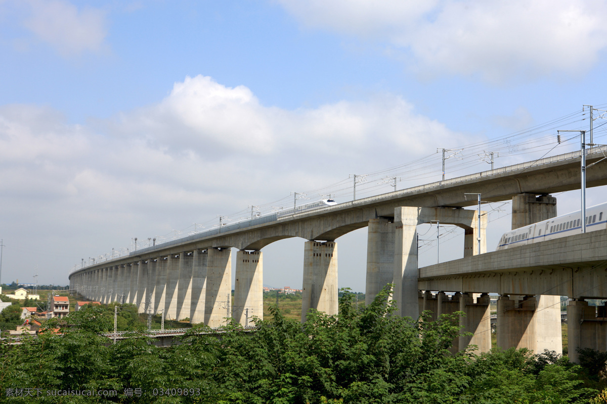 京廣 高鐵 跨 合 武鐵 路特 大橋 跨合武鐵大橋 路基 高橋 灌木 輕軌 車 藍天 白云 山林 工程圖片