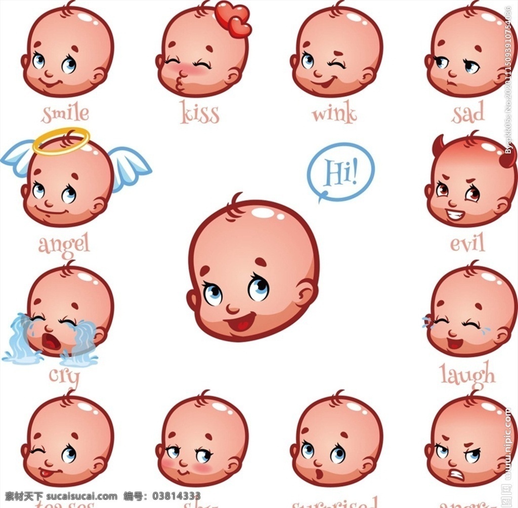 嬰兒 小孩 表情 包 可愛 表情包 矢量 高清圖片