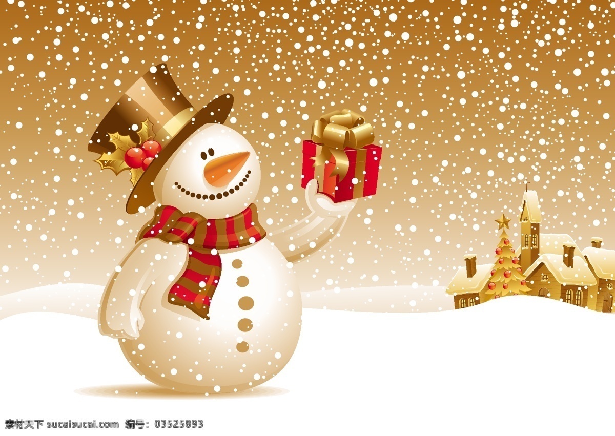 精美 雪人 雪景 矢量 圣诞 节日素材 其他节日
