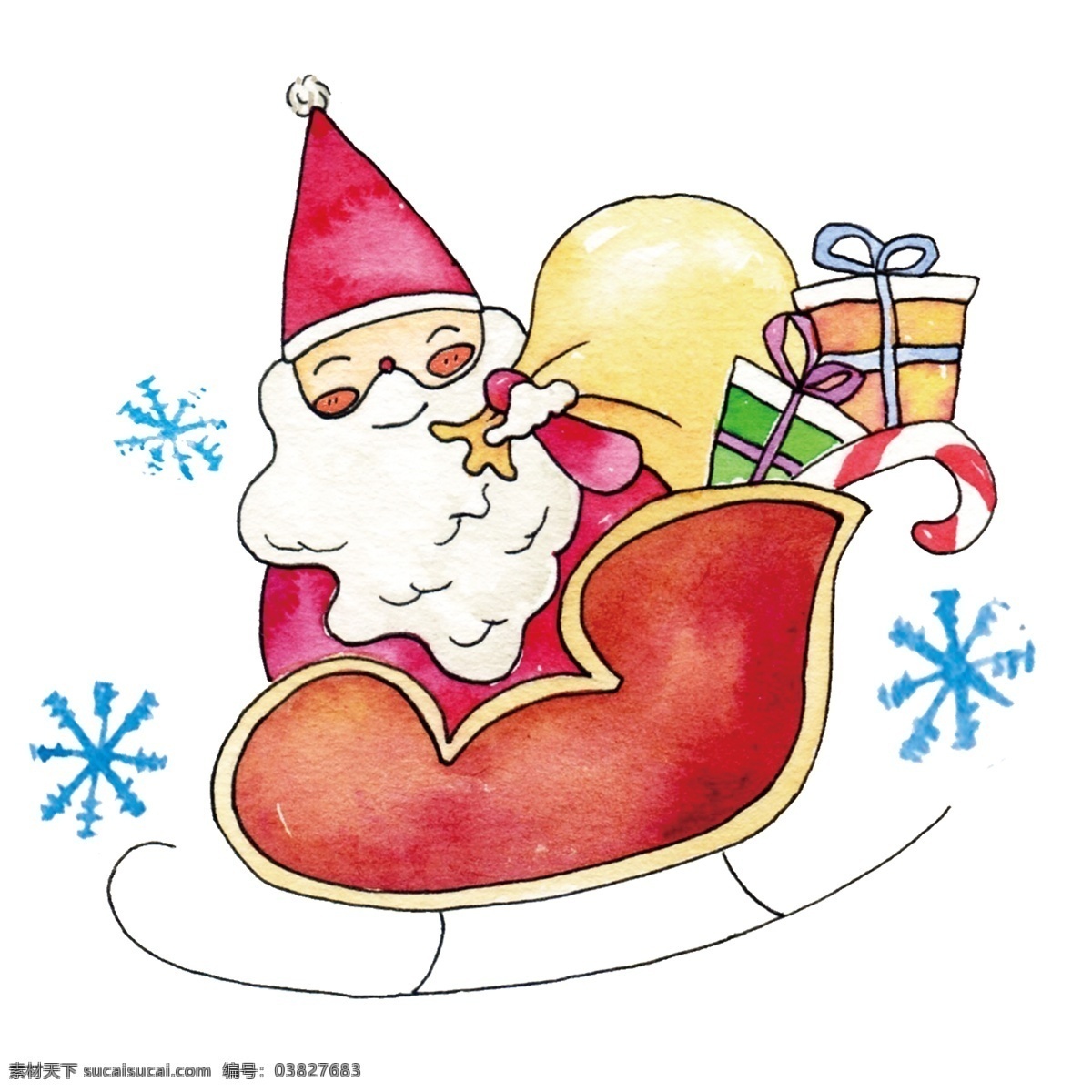 手绘 卡通 圣诞节 精美 挂饰 圣诞老人 装饰 礼物 精美挂饰 圣诞 插画设计 精致 雪橇