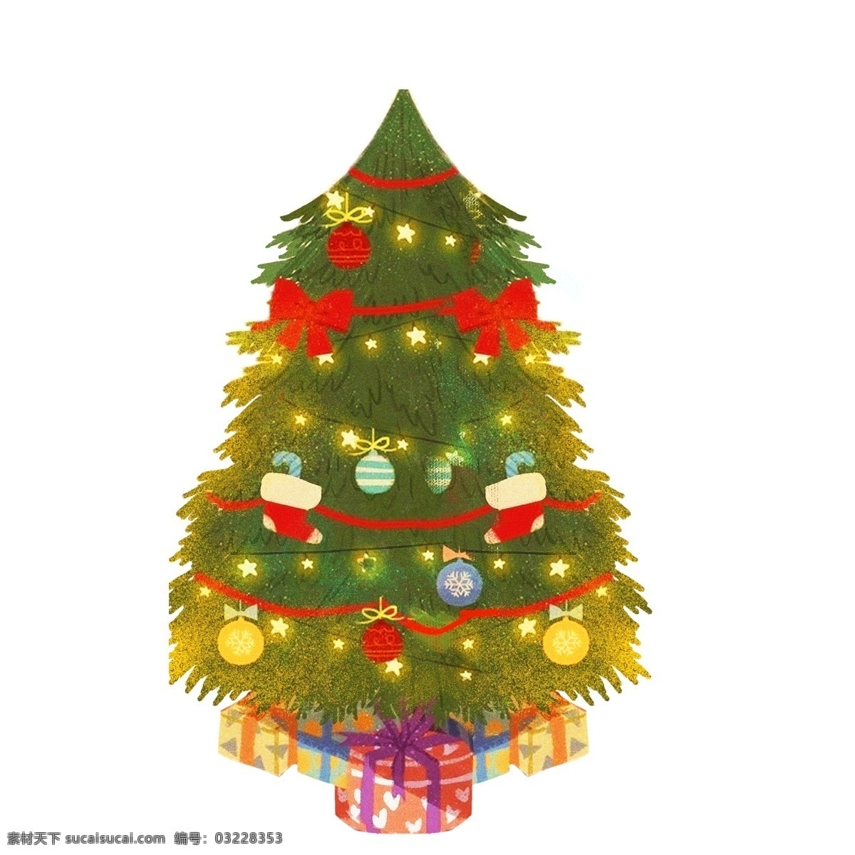 彩绘 圣诞树 装饰 元素 圣诞装饰 圣诞礼物 礼盒 简约 节日元素 节日装饰 手绘 元素设计 创意元素 手绘元素 psd元素