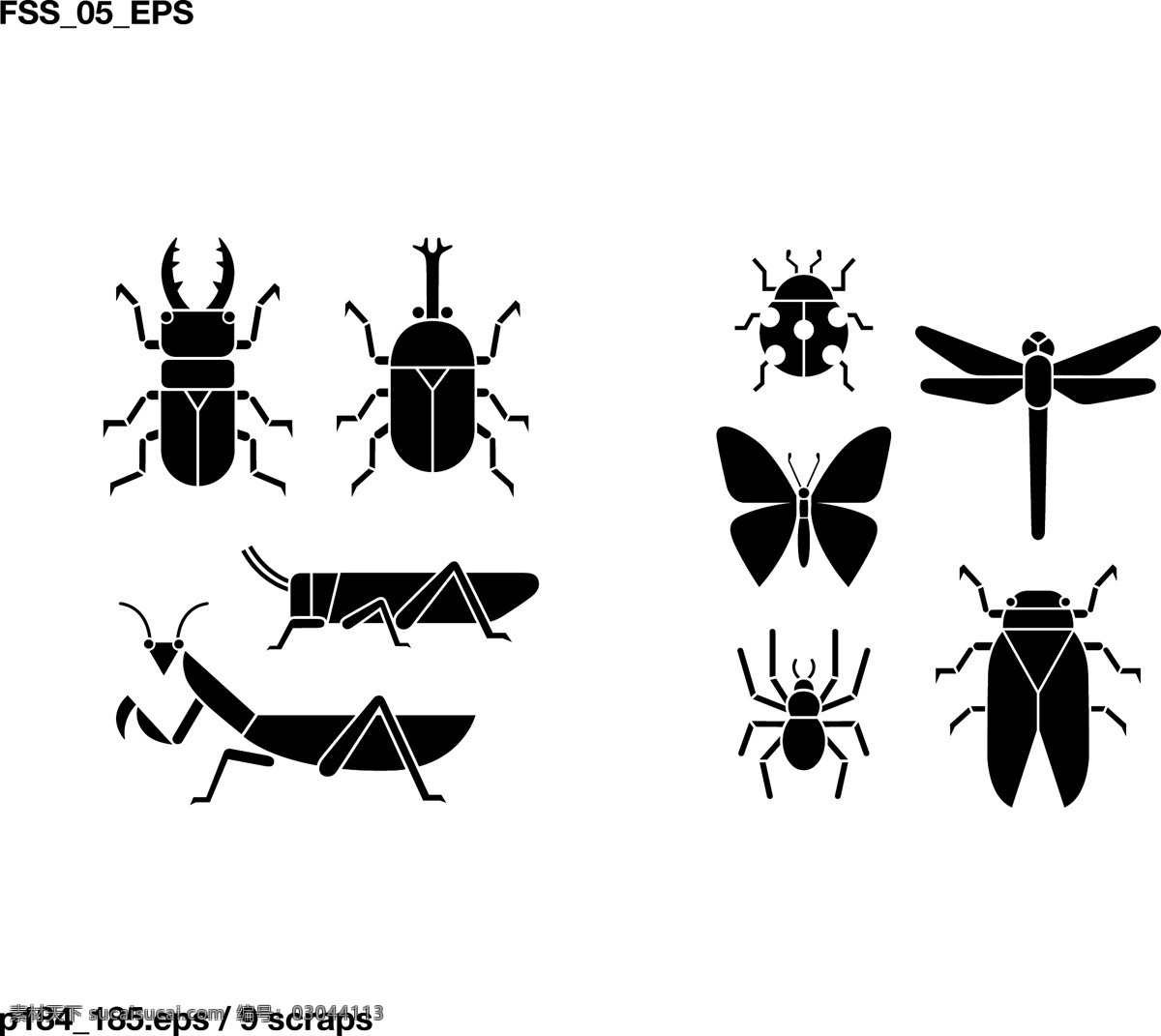 可爱 昆虫 剪影 图标 平面 蝴蝶 蜻蜓 蜘蛛 蟋蟀 蟑螂 生物世界