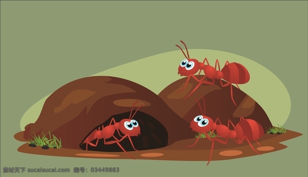 卡通蚂蚁 矢量蚂蚁 蚂蚁 可爱蚂蚁 土堆 蚁穴 卡通设计