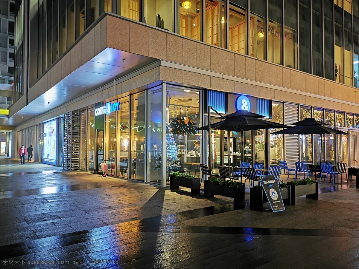 咖啡店夜景 咖啡 店鋪 外景 夜景 飲料店 飲品店 商店 喝咖啡 自然景觀 建筑景觀