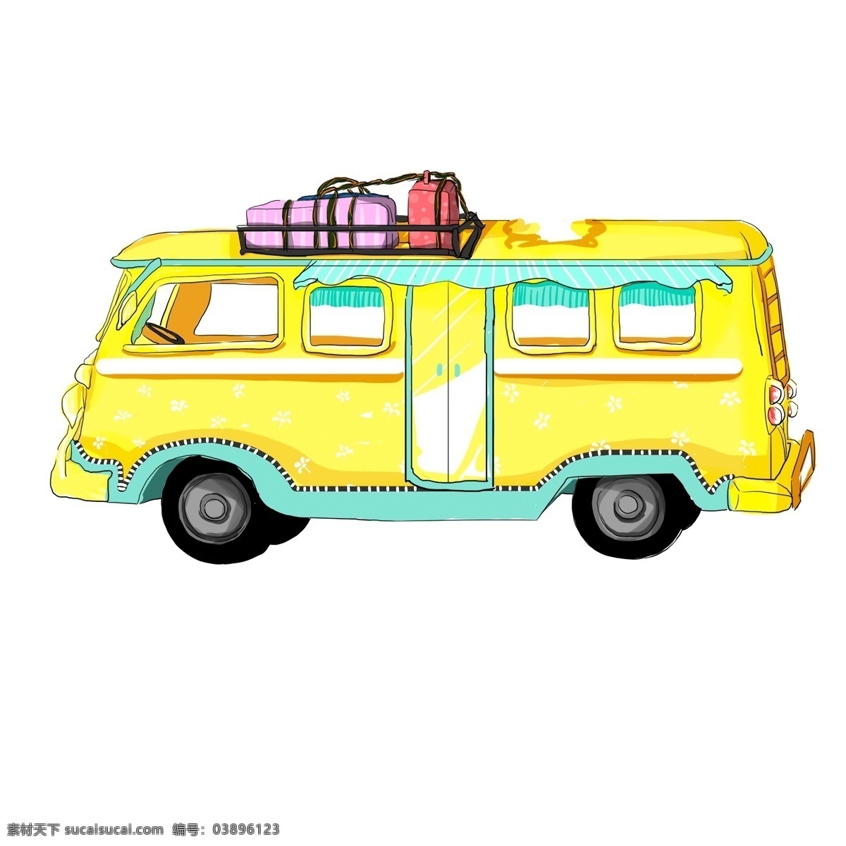 手繪 自駕游 輛 車子 卡通 插畫 一輛車