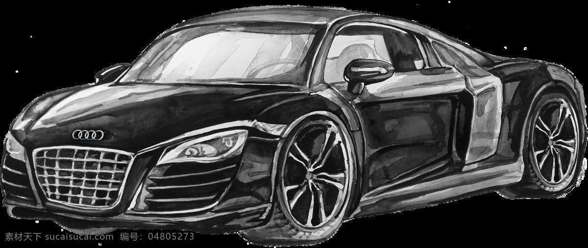 黑色 奥迪 跑车 透明 卡通 抠图专用 装饰 设计素材