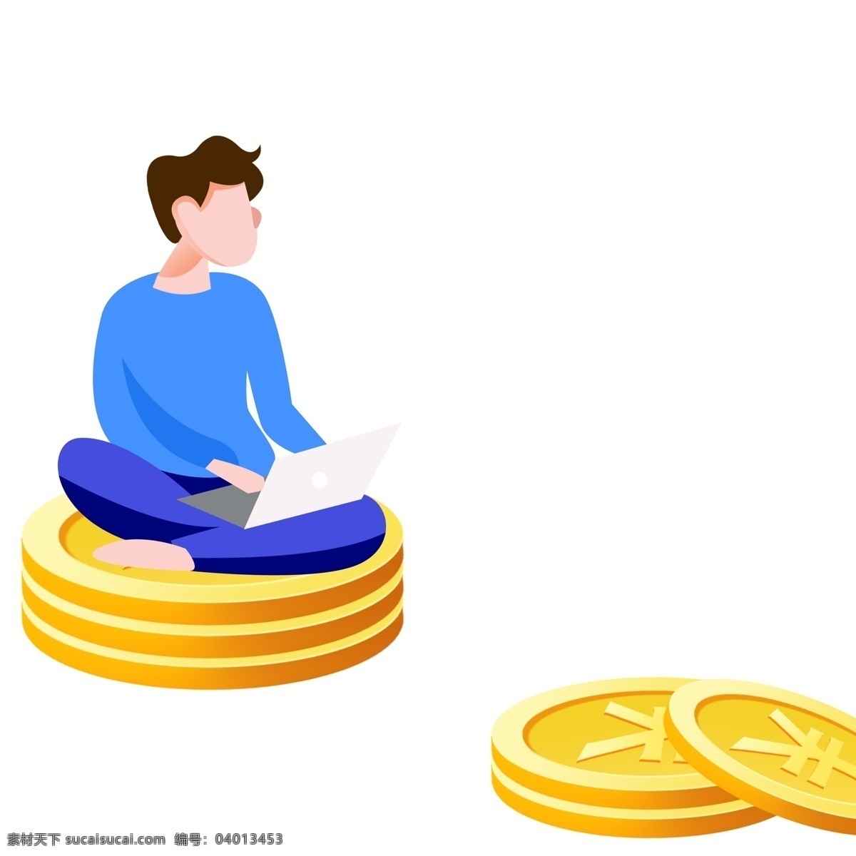 坐在 金币 上 工作 男人 免 扣 图 财富分析 金融数据 现金数据分析 赚钱免扣图 金钱 工作的男人 免扣图