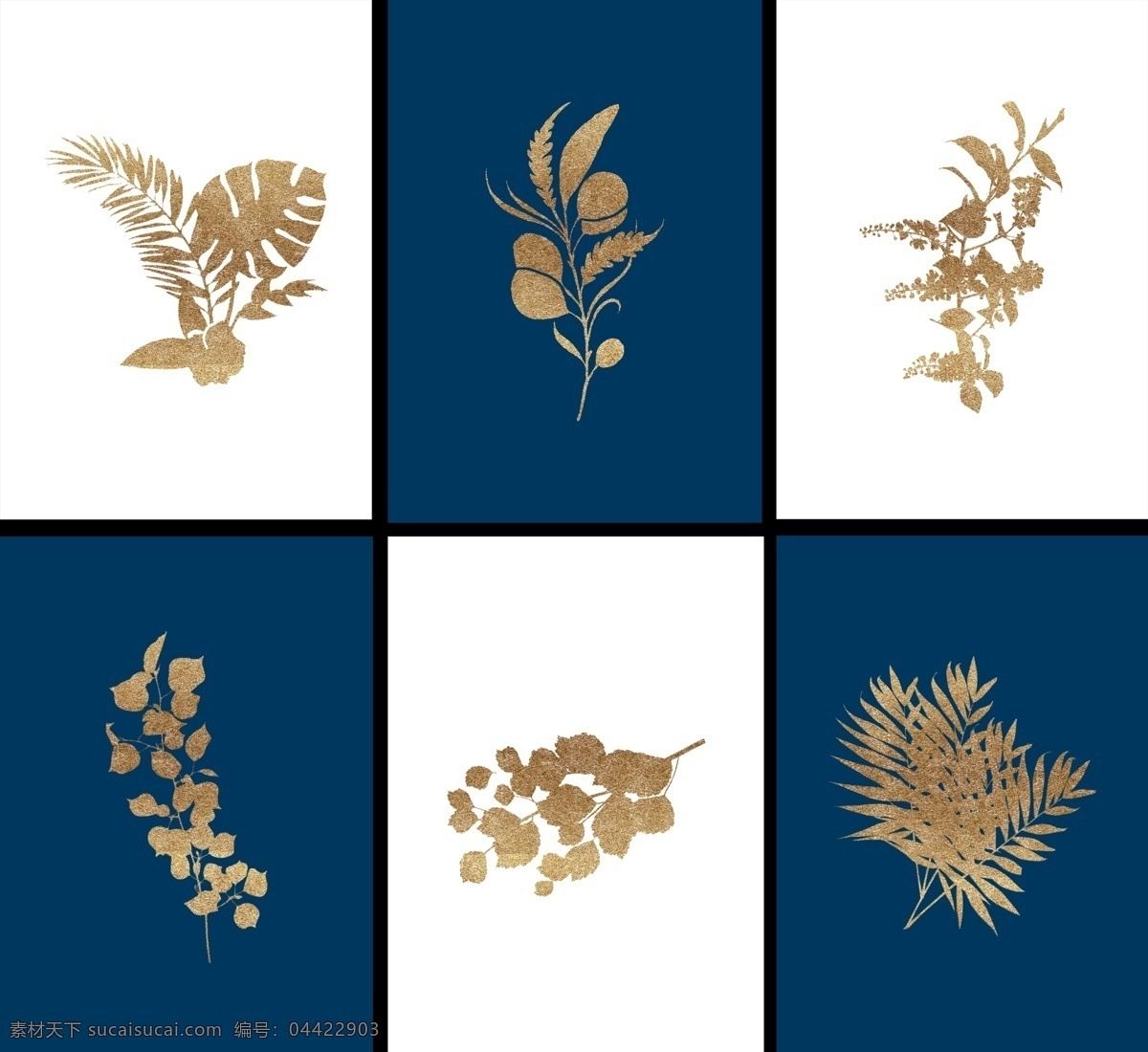 金箔装饰素材 装饰画 金箔 植物 花卉 六联画