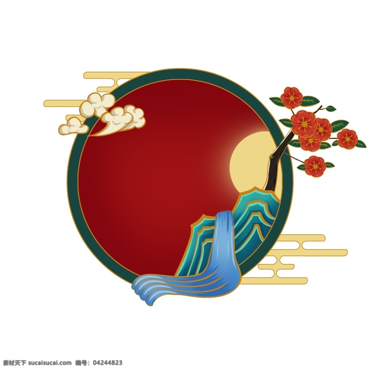 古風(fēng)圓形邊框 國潮 中國風(fēng) 古典圓形花圈 花環(huán) 中秋元素 包裝設(shè)計(jì)