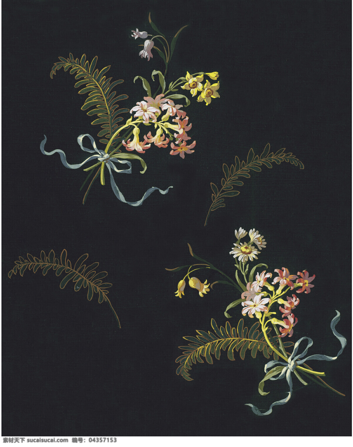手绘 束 花 日本 花卉 排列 小清新 花朵 百合 月季 牡丹