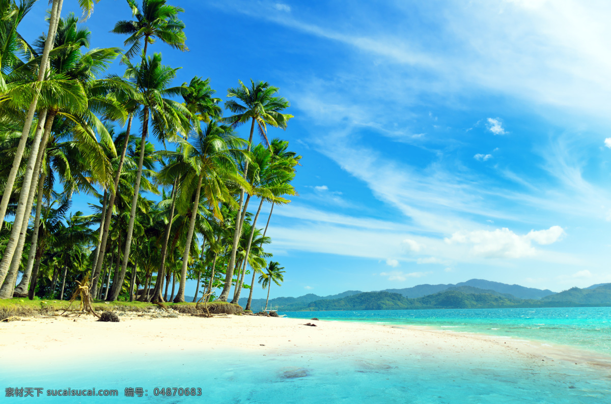 热带 风光 背景 椰子树 天空 大海 海水 沙滩 休闲旅游 自然风光 景观 景区 自然风景 自然景观 青色 天蓝色