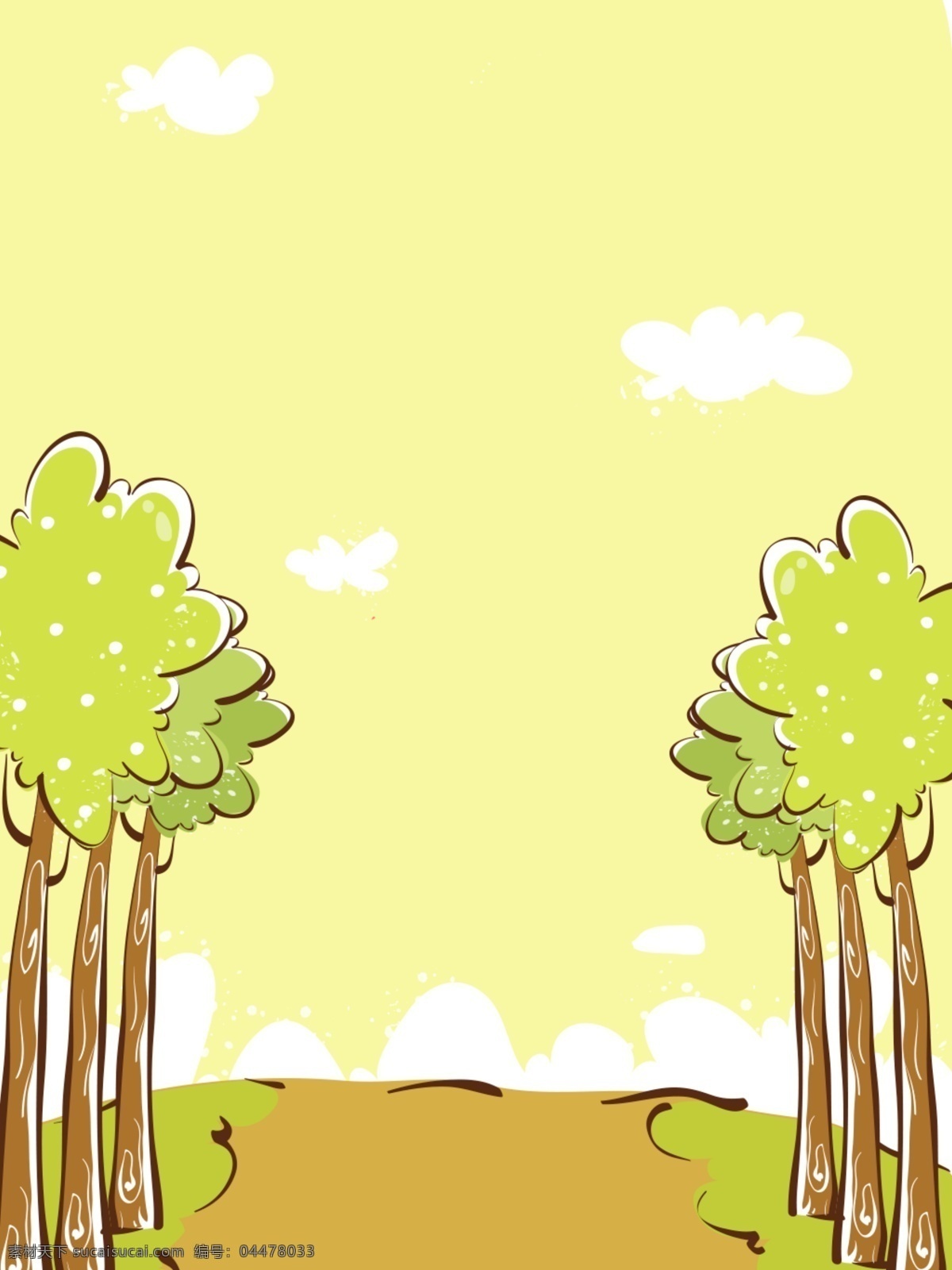 黄色 卡通 自然 树林 夏日 背景 图 背景图