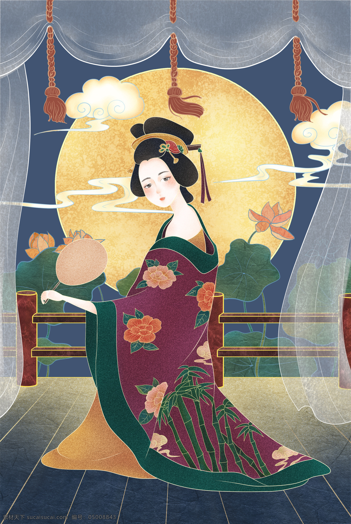 日式 人物 女性 复古 背景 海报 素材图片 古风背景