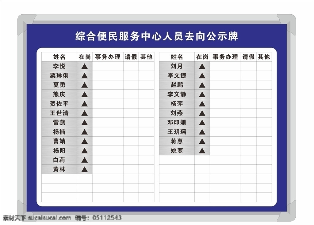 人员 去向 公示牌 展板 广告物料