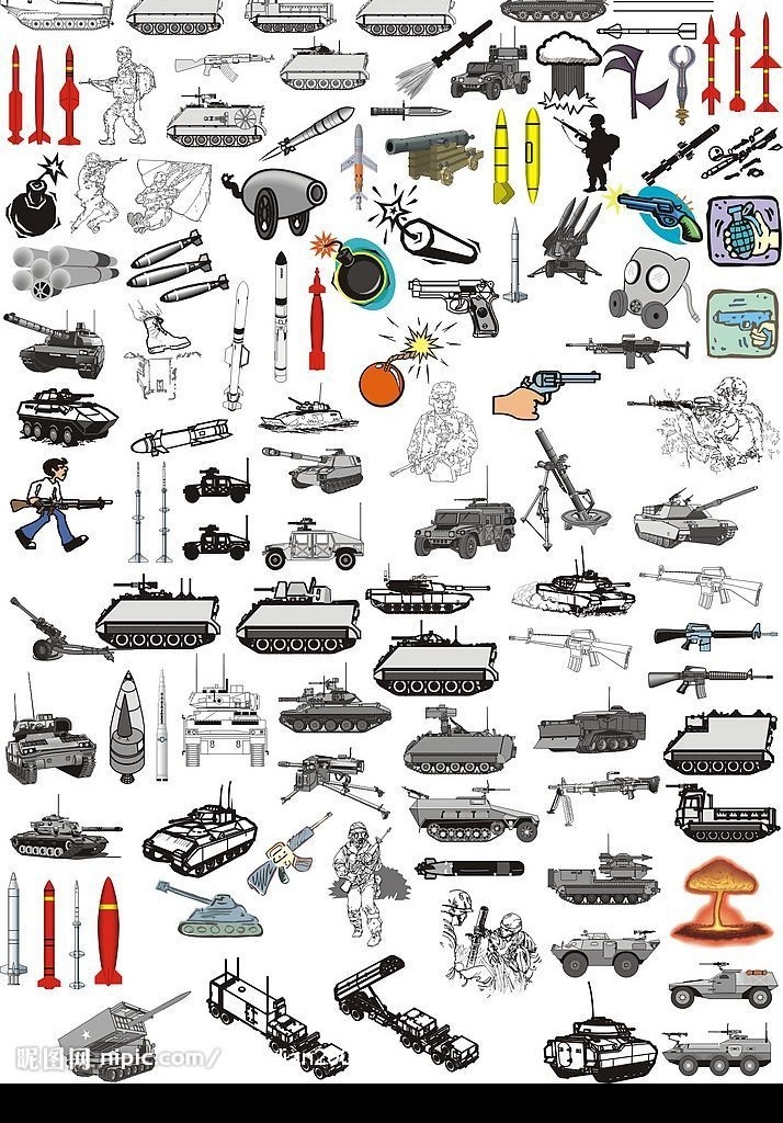 武器装备 武器 装备 坦克 火箭 手枪 悍马 ak47 鱼雷 导弹 原子弹 地雷 军用设备 文化艺术 美术绘画 矢量图库