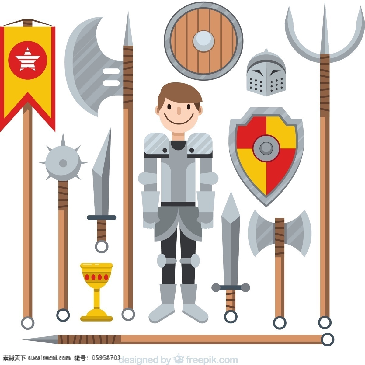 笑脸 骑士 游戏角色 骑士角色设计 卡通人物 兵器 盾牌 盔甲