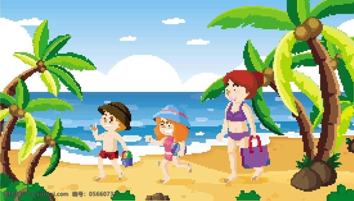 卡通 夏天 儿童 卡通夏天儿童 快乐 生活 儿童素材 漫画 小孩 度假 沙滩 游玩 海水 蓝天 假日 旅游 夏天背景 卡通设计