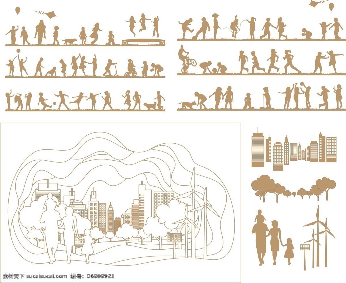 人物 生活 动态 城市 剪影 矢量图 公园 地产 森林